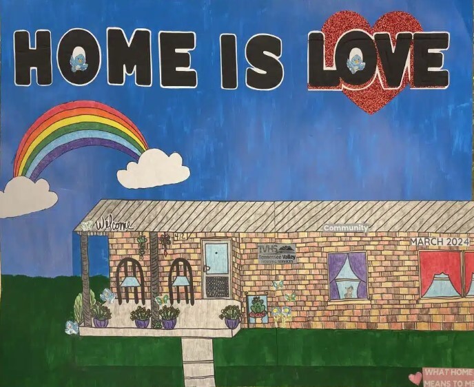 What Home Means to Me 2025 Calendar. Artwork of a rainbow over a home. 